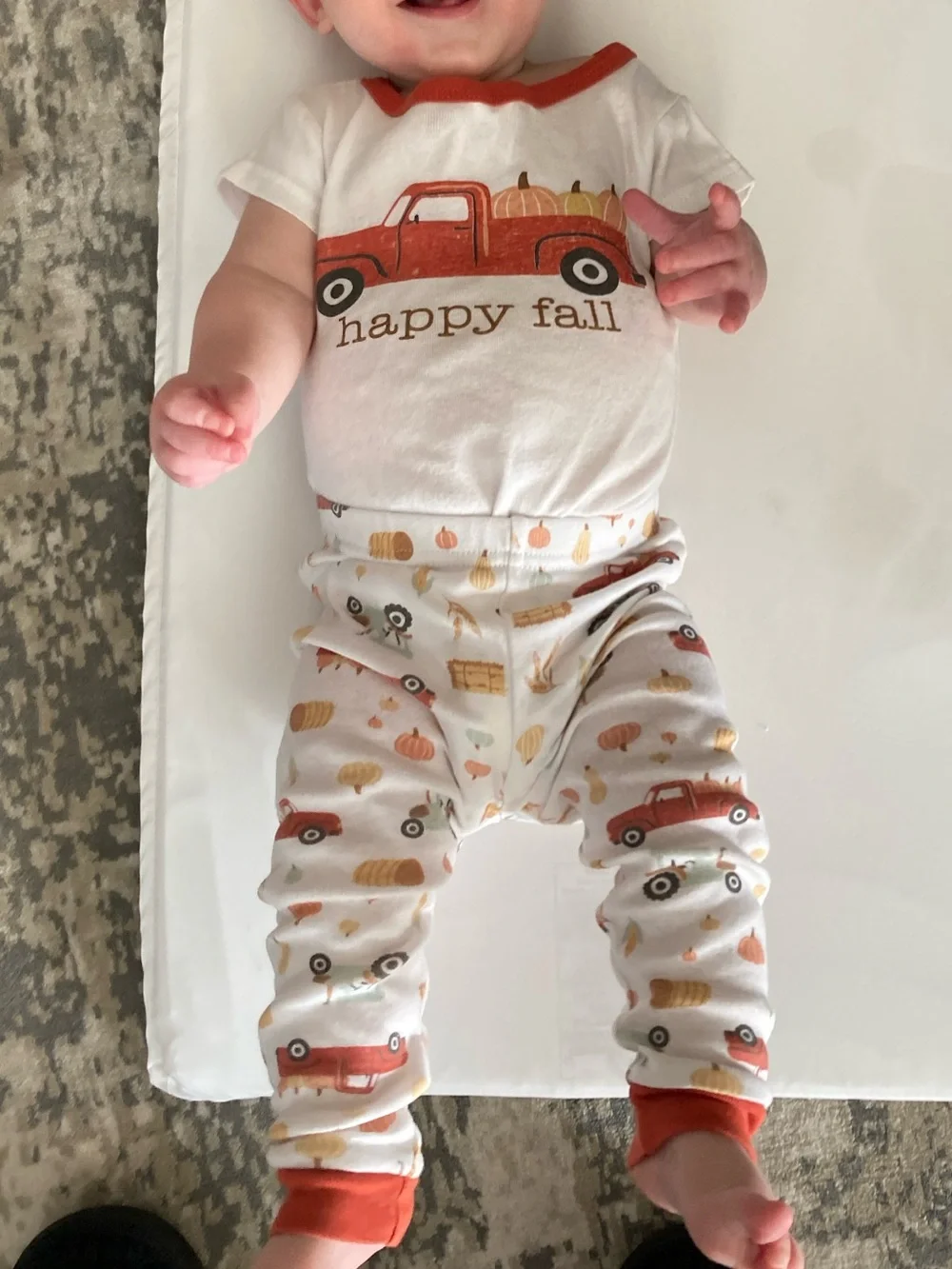 chick pea Fall Red Truck cream/burnt orange interchangeable matching set pajamas